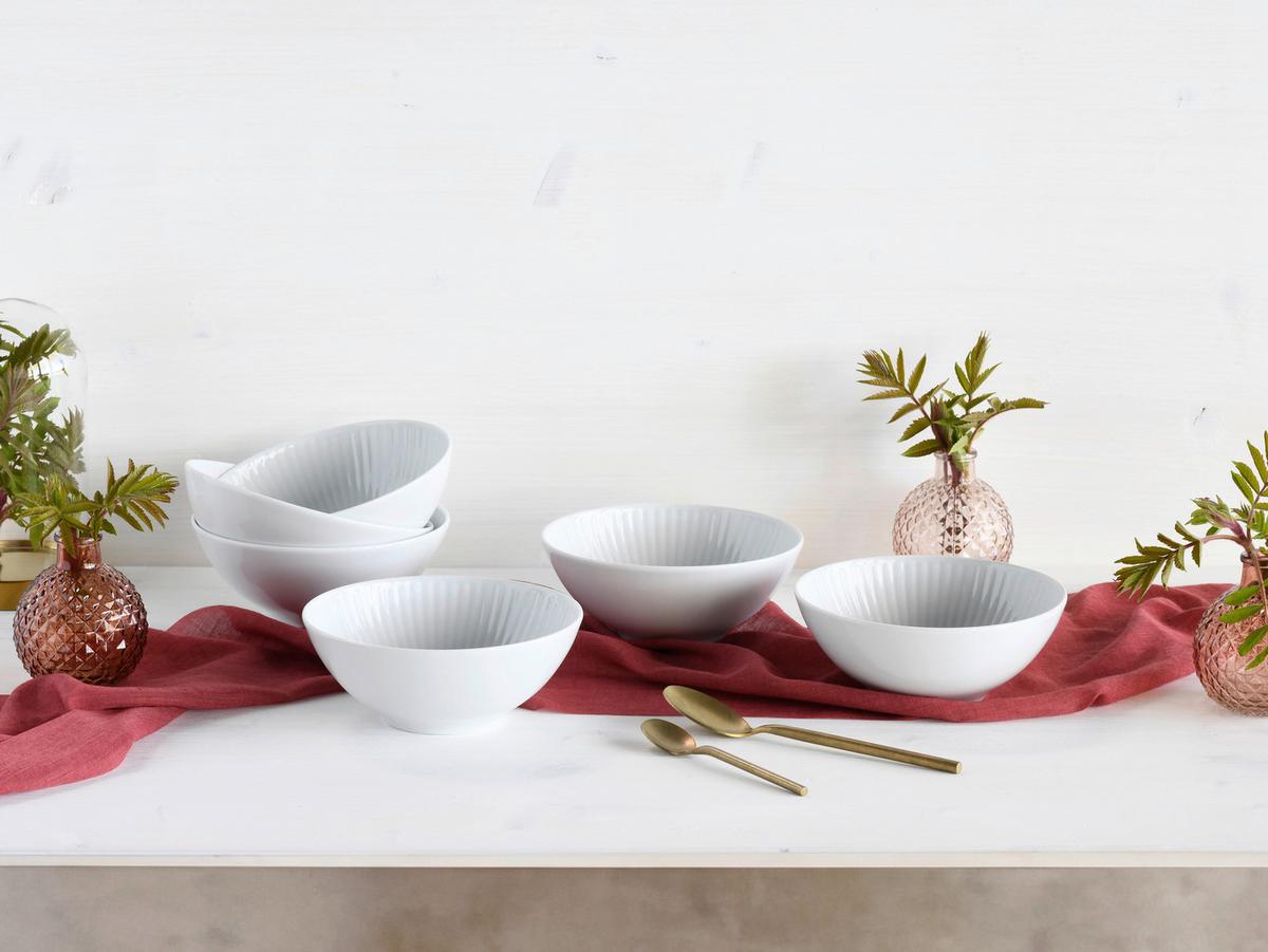 Schüsselset Valencia Weiß 6 Stück - Weiß, Design, Keramik - Creatable