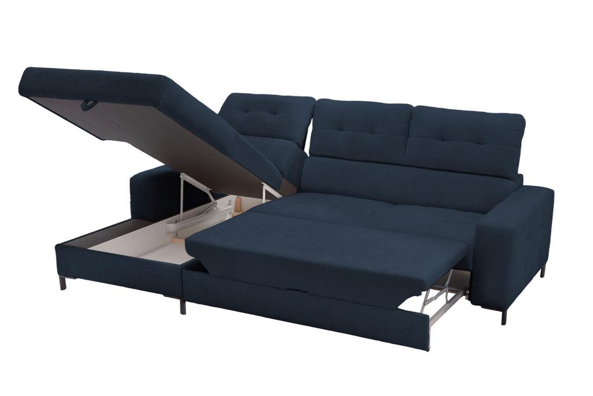 Ecksofa Bonito, Dunkelblau Schenkel: 176x255 cm - Schwarz/Dunkelblau, Design, Textil (176/260cm) - Livetastic