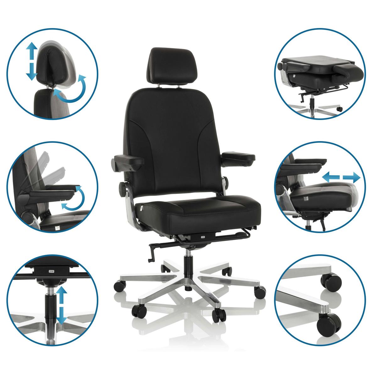 Chefsessel 24 Hours F - Silberfarben/Schwarz, Basics, Leder/Metall (70/123-133/63cm) - MID.YOU