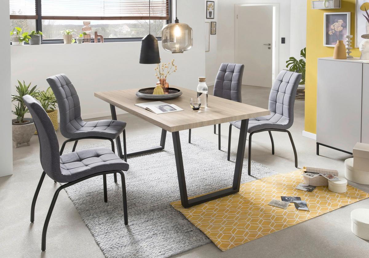 Esstisch Schwarz, Naturfarben L: 160cm - Schwarz/Naturfarben, Design, Holzwerkstoff/Metall (160/90/75cm) - Livetastic