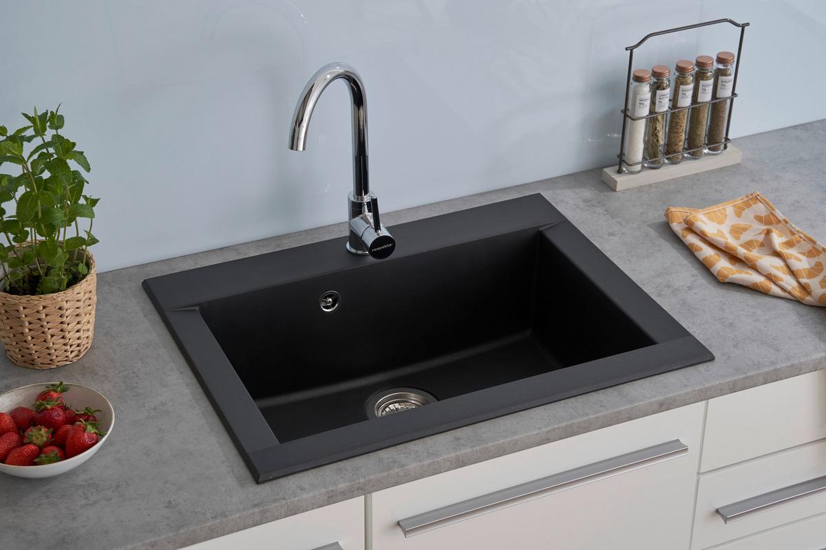 Spüle Respekta Ohio Kunststein Bxt: 66x50 cm - Schwarz, Trend, Glas/Kunststoff (66/21/50cm) - Respekta