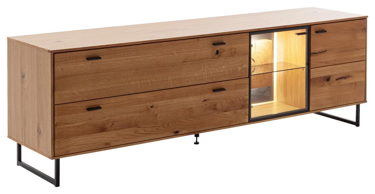 Lowboard Assini B: 213 cm Wildeiche - Wildeiche/Schwarz, Design, Glas/Holz (213/68/50cm) - MID.YOU