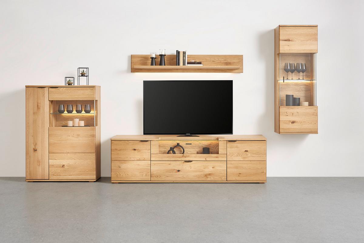 Závěsná vitrína divoký dub - šedá/divoký dub, Moderní, kov/dřevo (50/138/37cm) - Premium Living