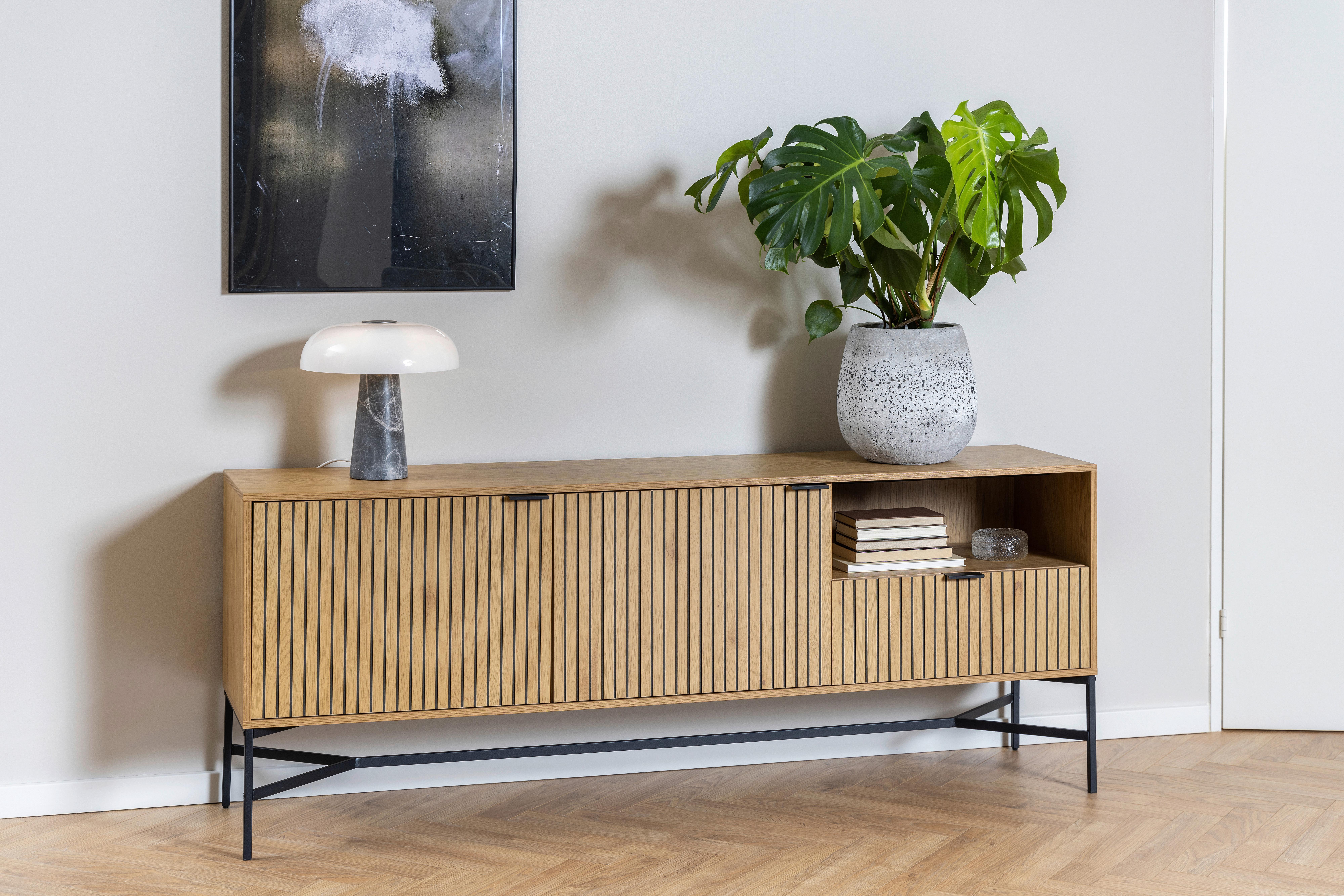 Sideboard Jaipur - Eichefarben/Schwarz, Design, Holzwerkstoff/Metall (180/70/40cm) - Livetastic
