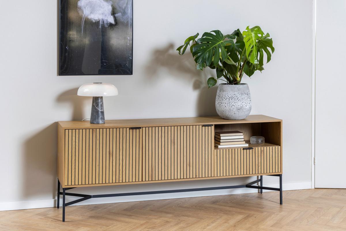 Široká komoda Jaipur š: 180 cm - čierna/farba duba, Design, kov/kompozitné drevo (180/70/40cm)