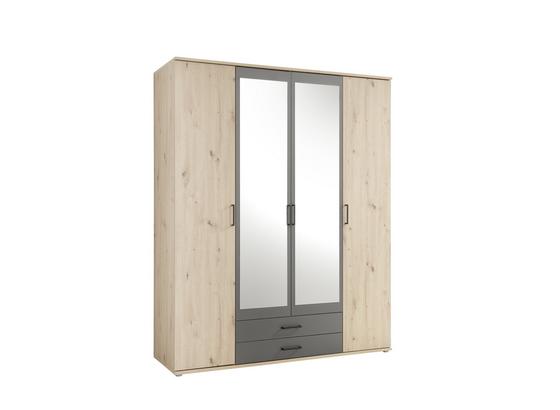 Drehtürenschrank mit Spiegel 159,6cm Chicago, Eiche Dekor - Eichefarben/Anthrazit, Basics, Glas/Holzwerkstoff (159,3/196,3/53,5cm) - MID.YOU Drehtürenschrank mit Spiegel 159,6cm Chicago, Eiche Dekor - Eichefarben/Anthrazit, Basics, Glas/Holzwerkstoff (159,3/196,3/53,5cm) - MID.YOU