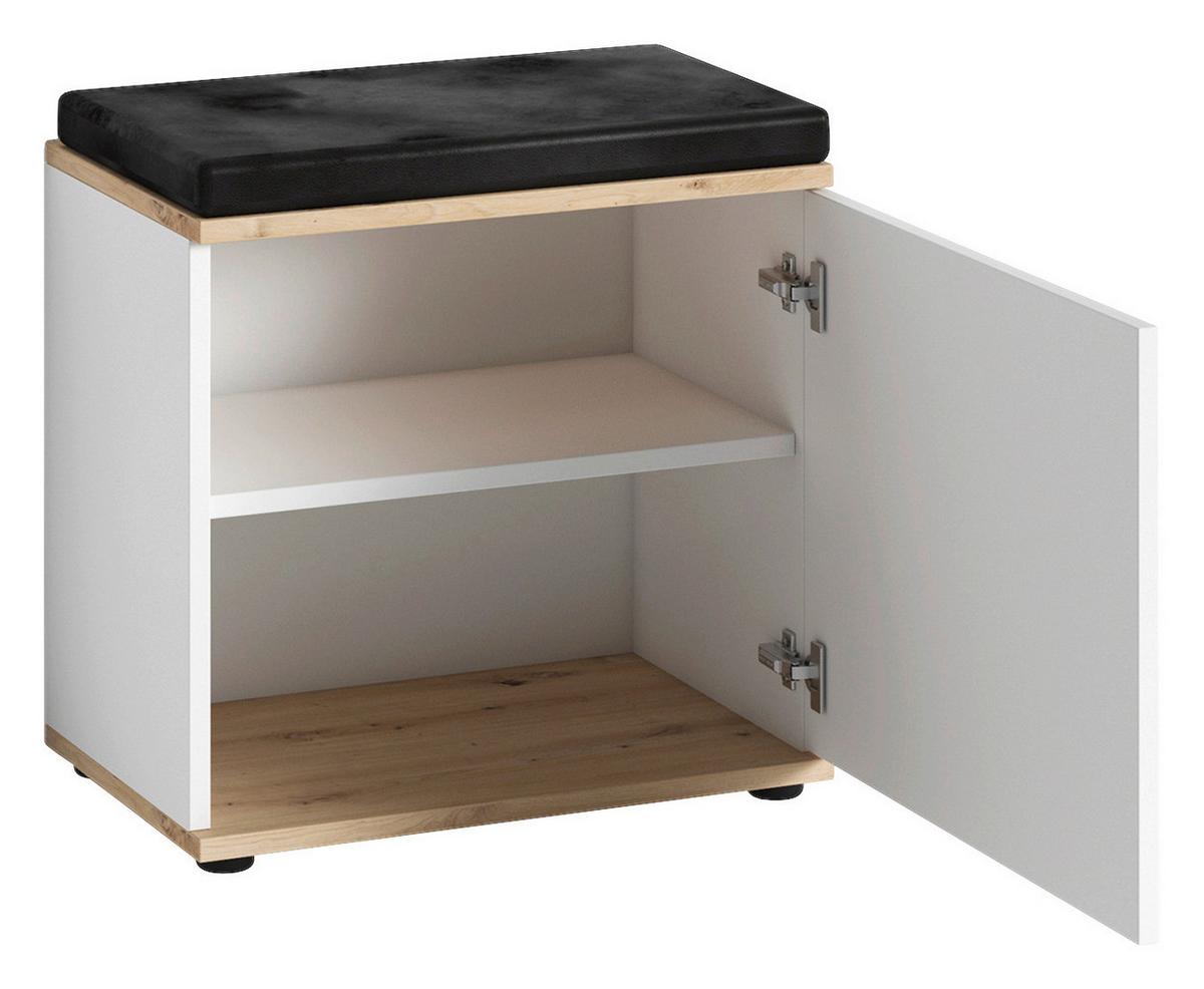 Garderobenbank Jakob Eiche Artisan/weiß B: 48,5 Cm - Schwarz/Weiß, LIFESTYLE, Holzwerkstoff/Textil (48,5/49/30cm) - MID.YOU