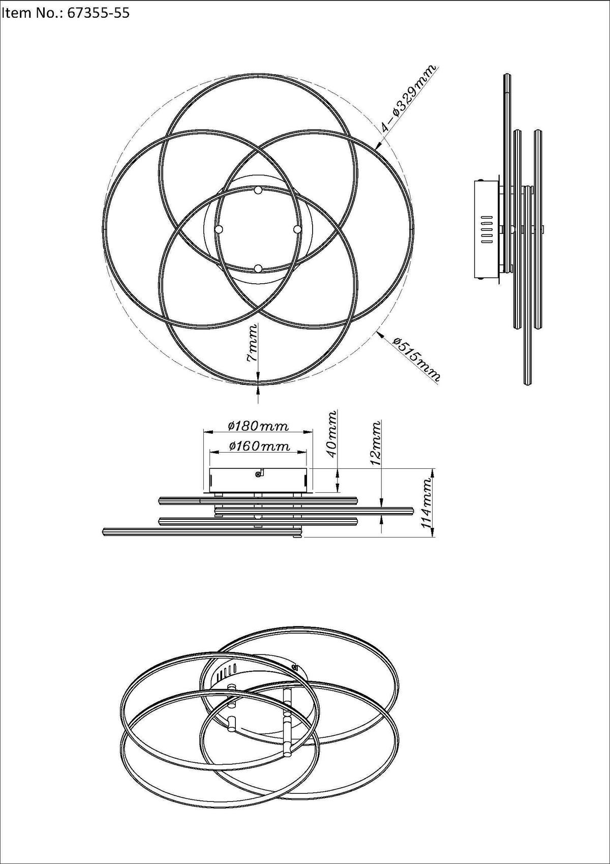 Led-deckenleuchte,4000k,6650lm 67355-55 Kombos - Schwarz/Weiß, Design, Kunststoff/Metall (51,5/11,4cm) - Globo