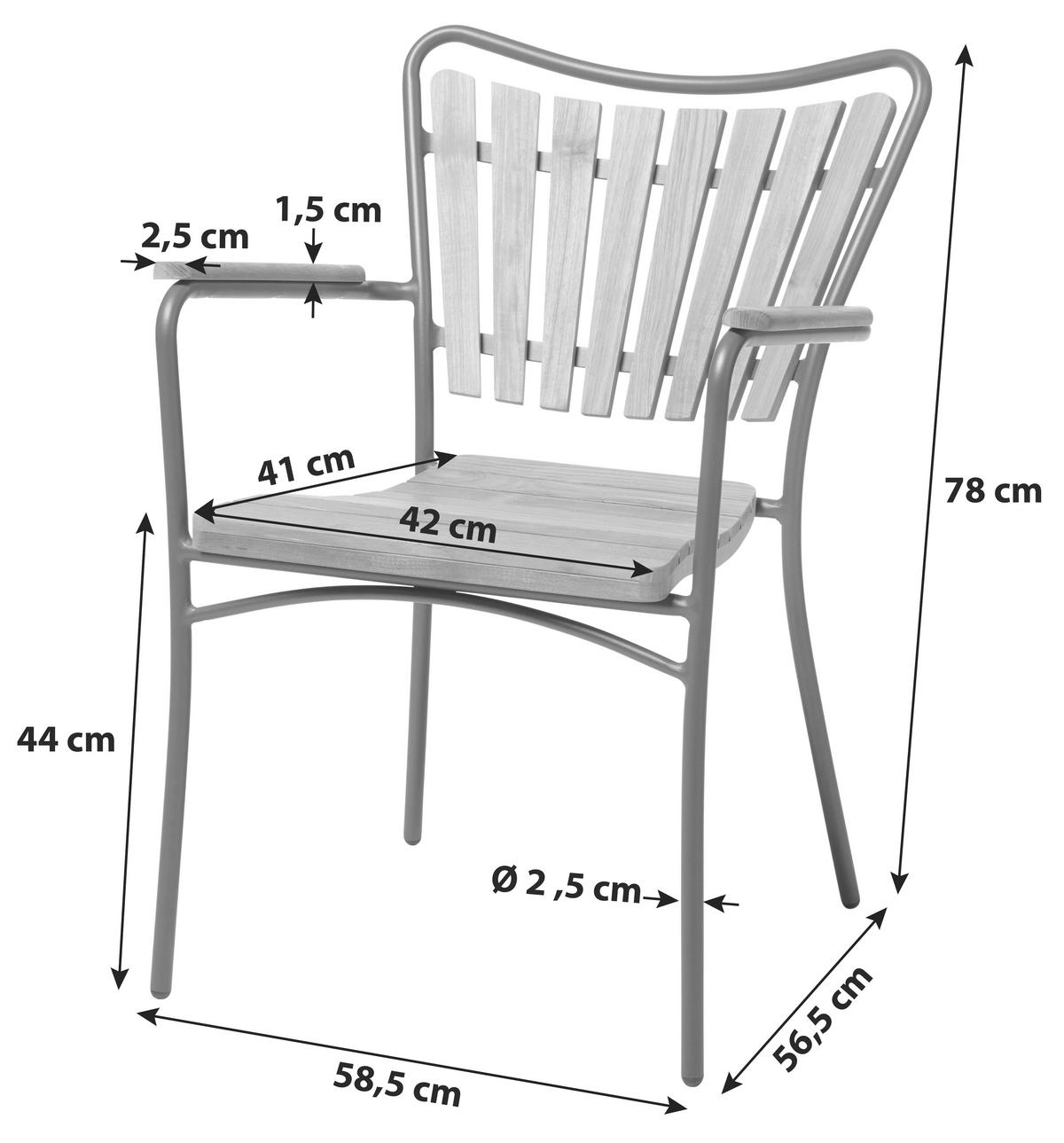 Gartensessel Stapelbar Ellen Aluminiumgestell, Teakholz - Anthrazit/Teakfarben, KONVENTIONELL, Holz/Metall (58,5/78/56,5cm) - Gardenson