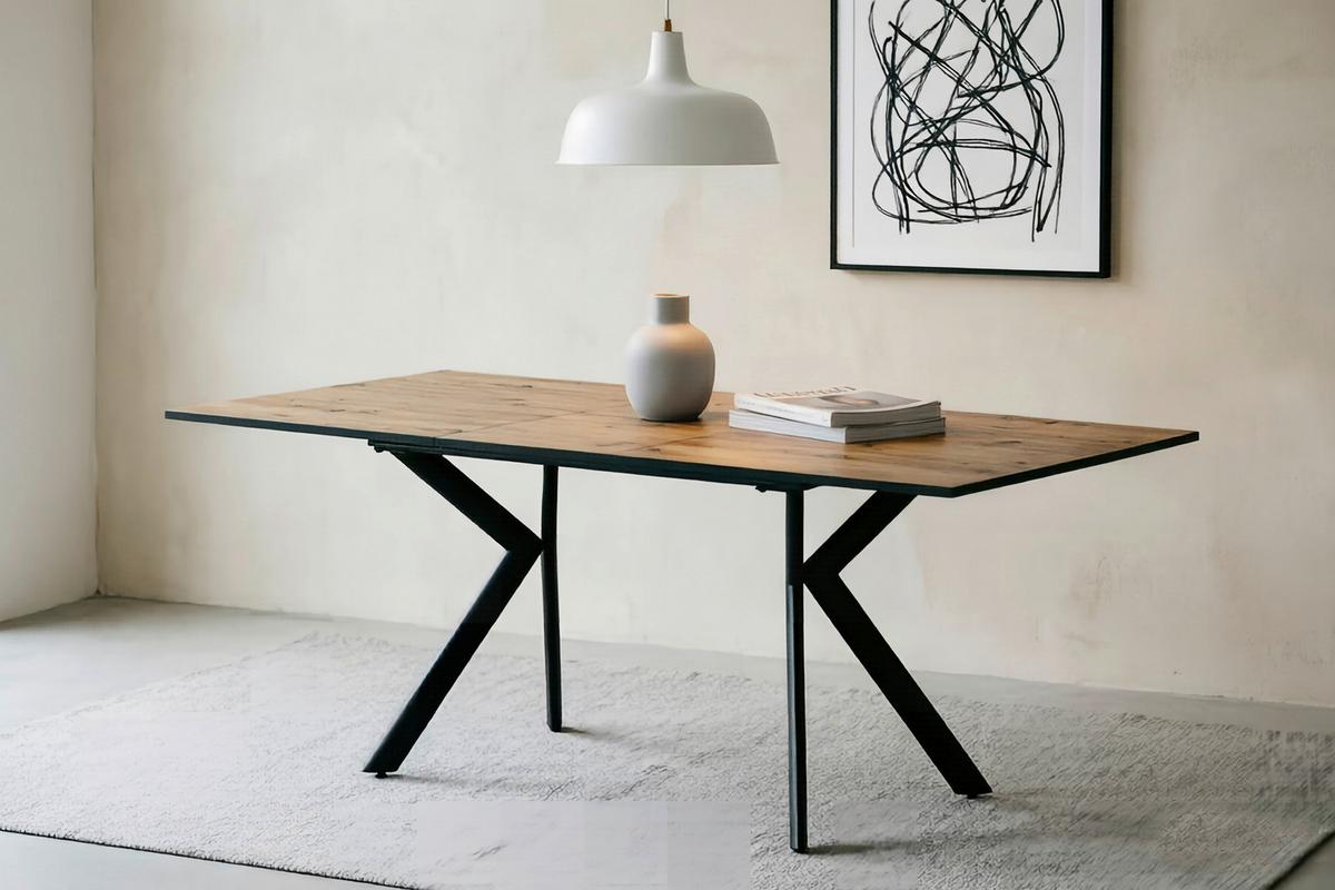 Ausziehtisch Marcel Giga 140AZ Melamin Eiche, B:140-180cm - Eichefarben/Schwarz, MODERN, Holzwerkstoff/Metall (140-180/80/76cm)