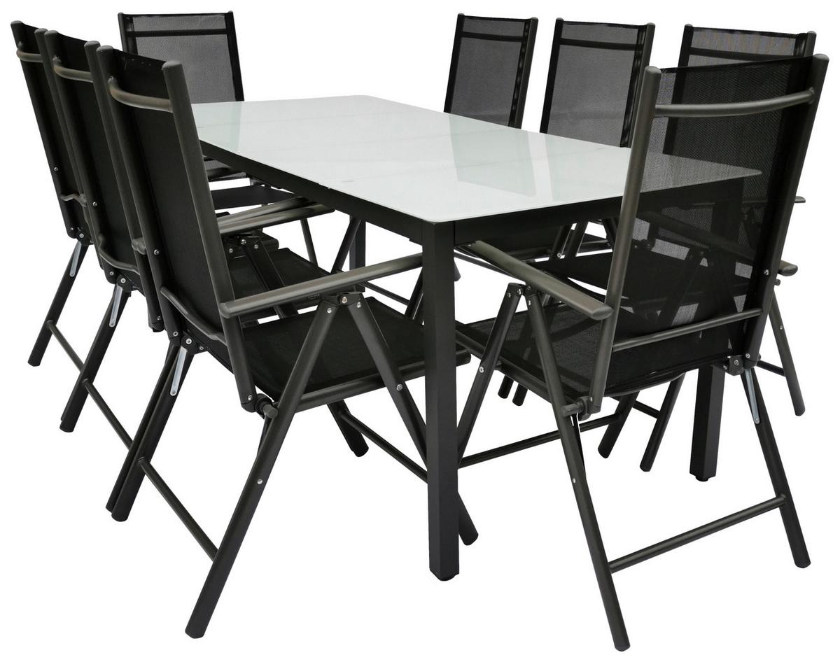 Zahradní sestava, 9- dílna stůl 190x90 - antracitová, Basics, kov/textil - Gardenson