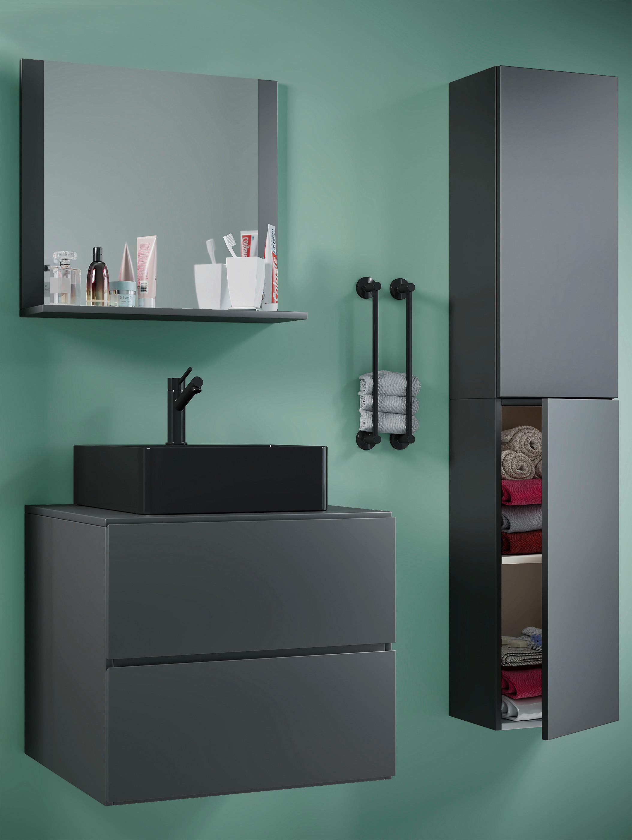 Badmöbel-Set 4-Tlg. Lendas B: 94 cm Anthrazit Dekor - Anthrazit/Schwarz, MODERN, Glas/Keramik (94cm) - MID.YOU