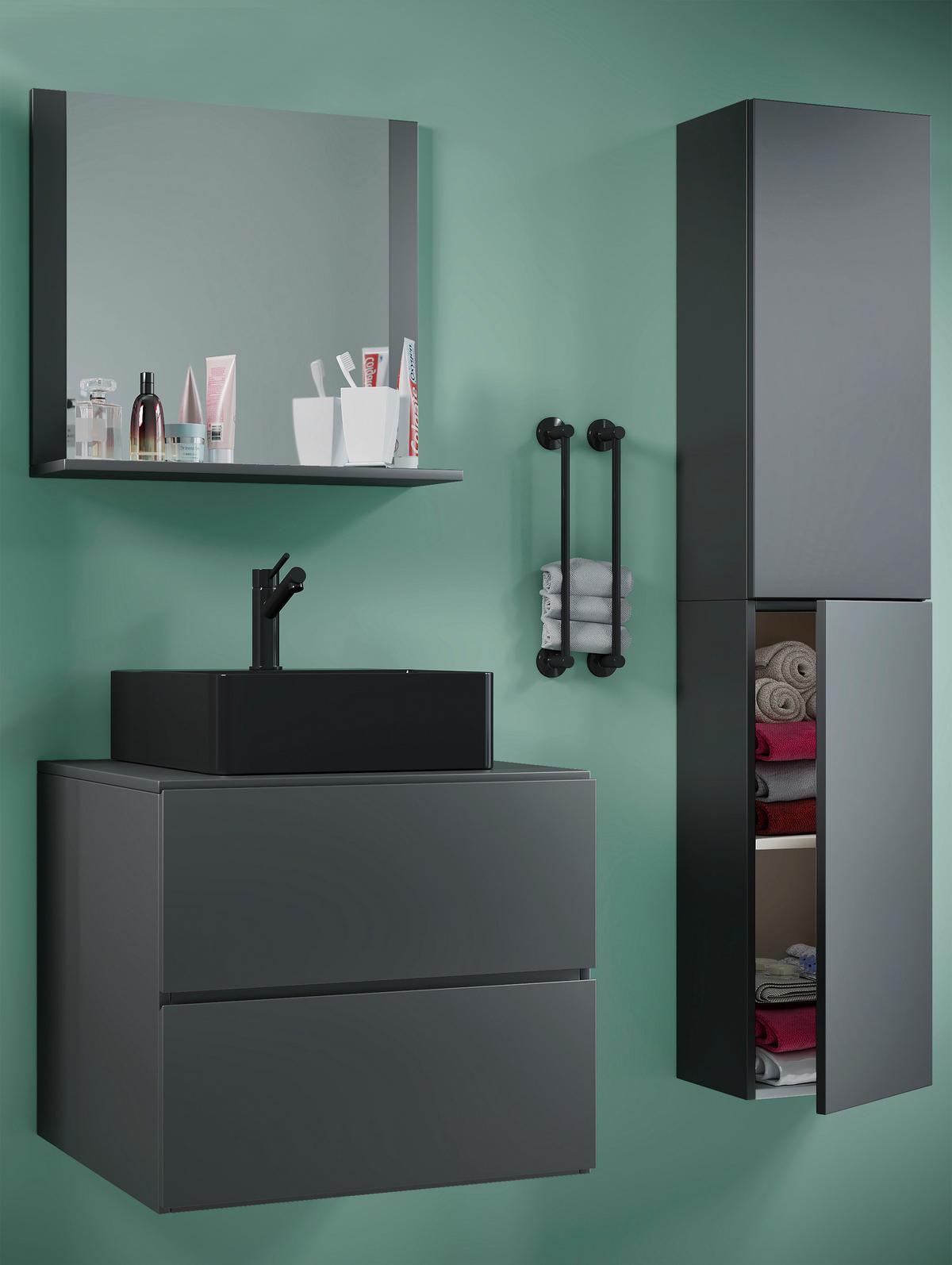 Badmöbel-Set 4-Tlg. Lendas B: 94 cm Anthrazit Dekor - Anthrazit/Schwarz, MODERN, Glas/Keramik (94cm) - MID.YOU