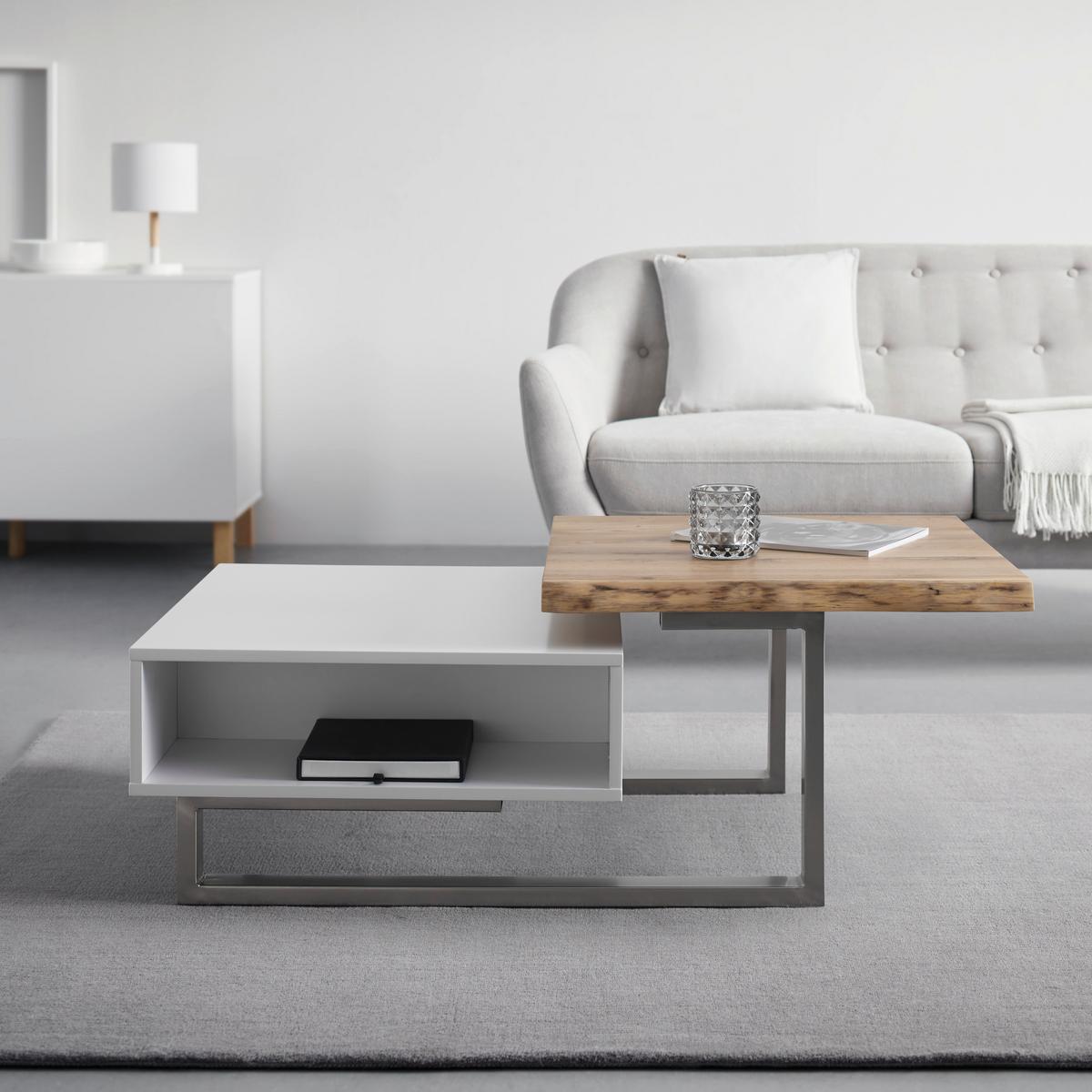 Konferenčný stolík CARLOS - biela/farba duba, Modern, kov/drevo (110/61/40cm) - Modern Living