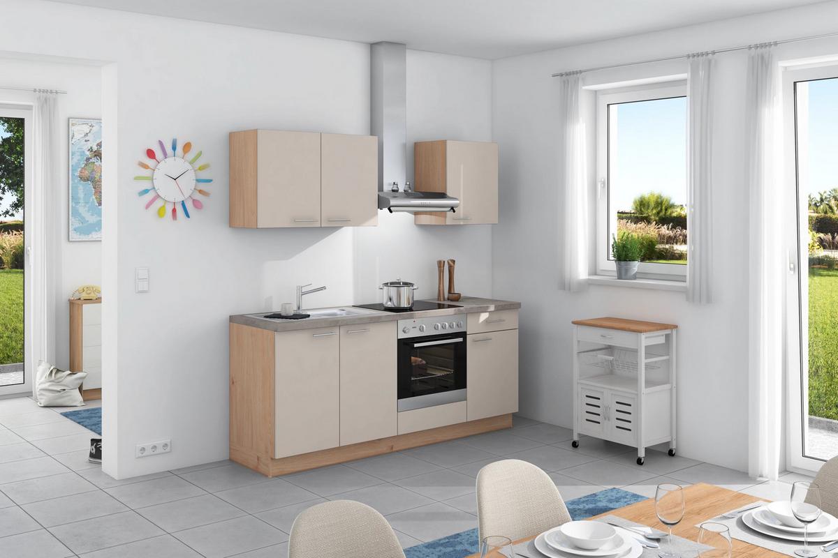 Küchenzeile Base ohne Geräte 200 cm Crema/Eiche/Beton Hell - Wildeiche/Creme, Design, Holzwerkstoff (200cm) - Express
