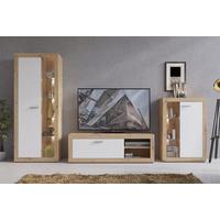 Stapelprogramm Brilon Eiche Artisan, Weiß B: 306 Cm - Weiß/Eiche Artisan, ROMANTIK / LANDHAUS, Glas/Holzwerkstoff (306/192/42cm) - MID.YOU