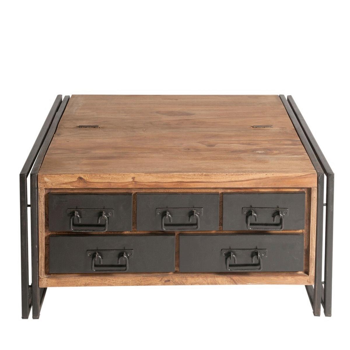 Couchtisch Naturfarben/Schwarz B: 90 cm - Schwarz/Naturfarben, Design, Holz/Metall (90/90/47cm) - MID.YOU