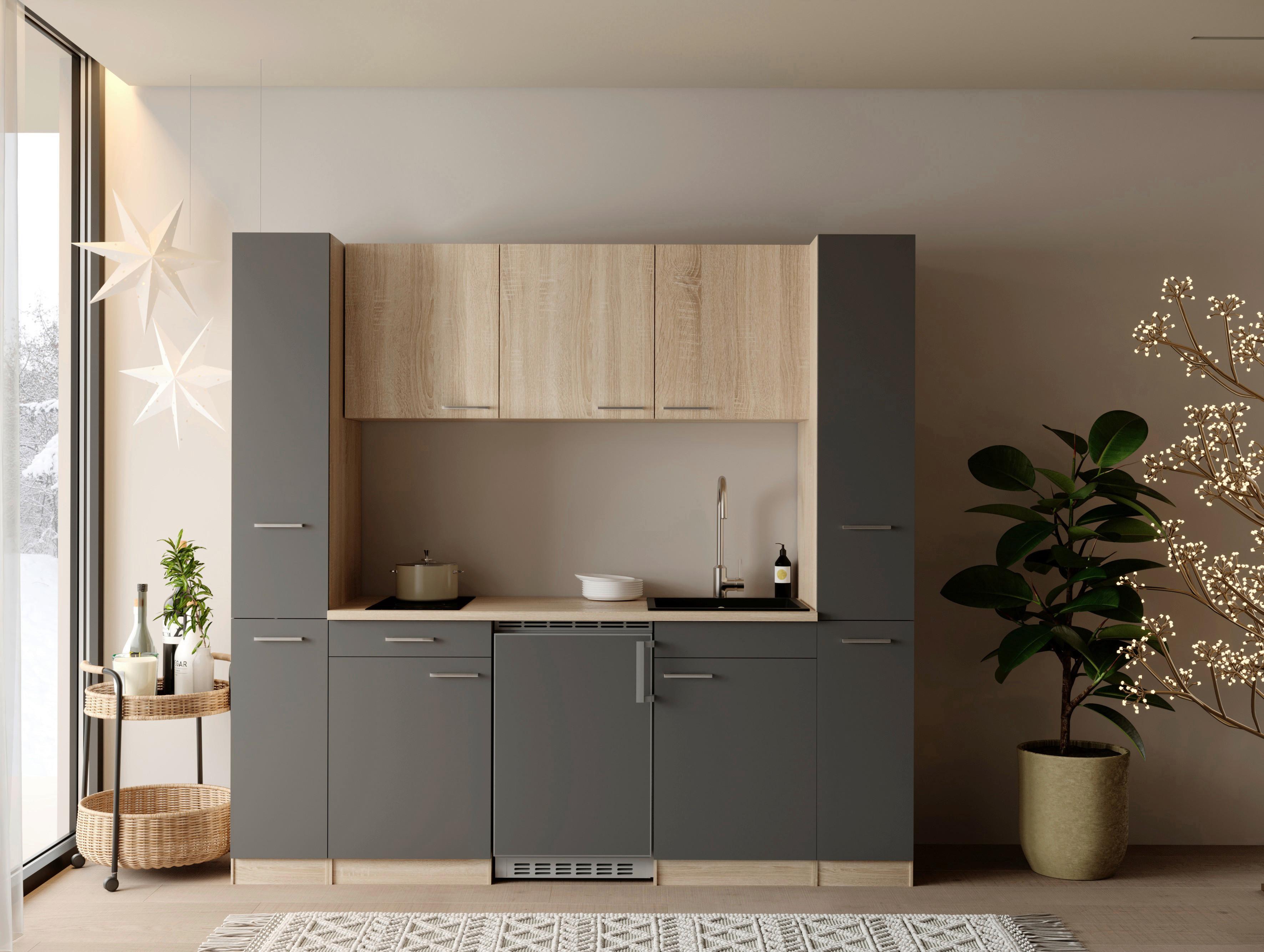KÜCHENBLOCK Ingrid, Grau B: 210 cm - Eichefarben/Grau, Design, Holzwerkstoff (210cm) - Respekta