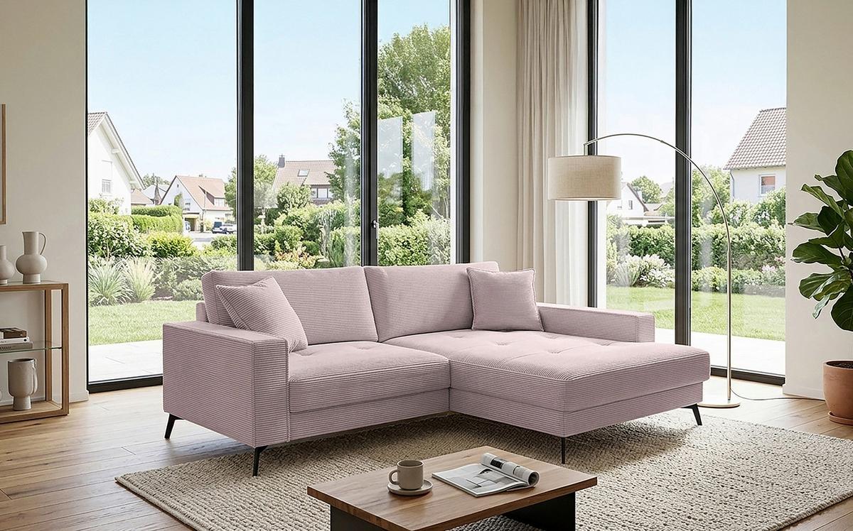 Ecksofa Ted Rosa S: 228x174 Cm - Schwarz/Rosa, Trend, Textil (228/174cm)