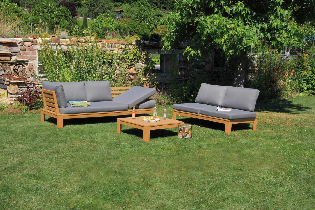 Loungegarnitur Granada Aus Holz mit Kissen - Grau/Akaziefarben, Basics, Holz/Textil (221/65/85cm) - Acamp