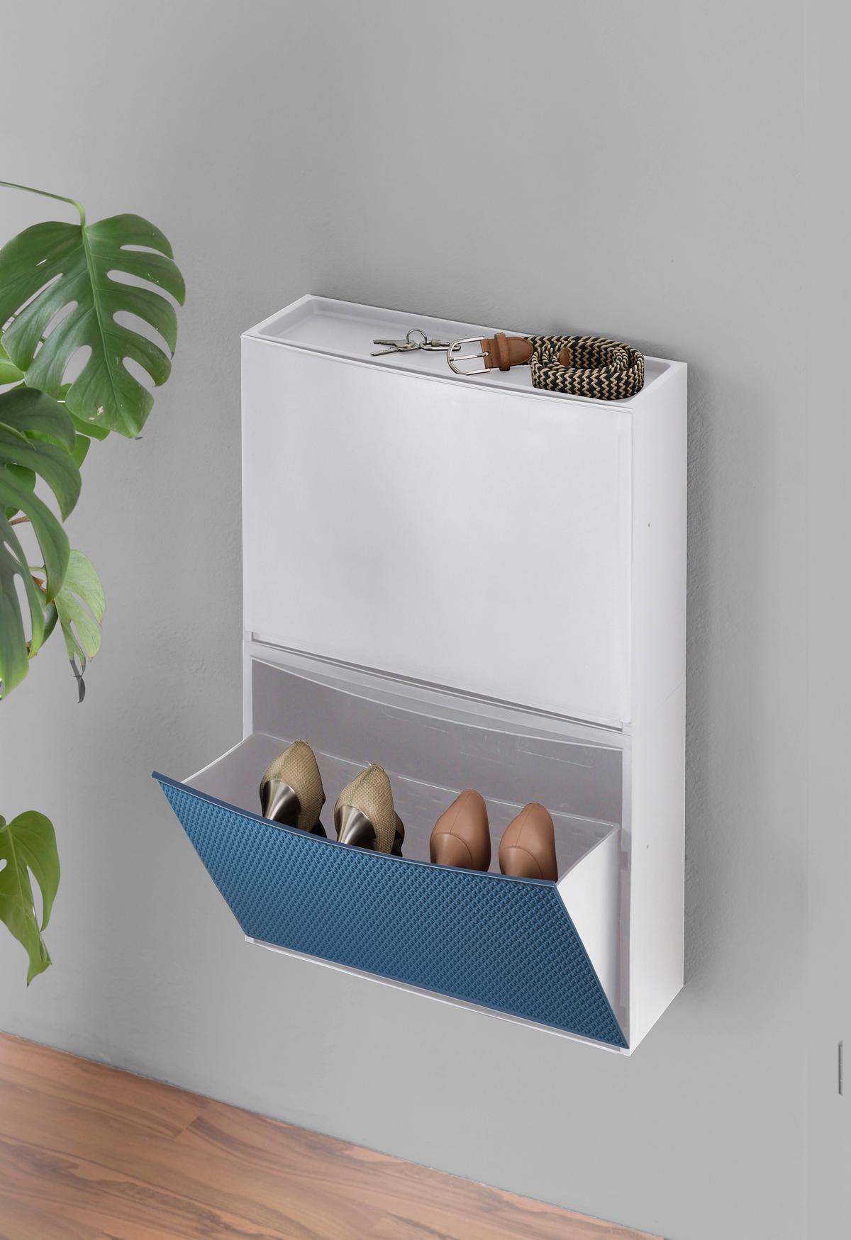 Schuhkipper Strick 2-3 Paare Blau/weiß B: 16 Cm - Blau/Weiß, Basics, Kunststoff (51,5/16/39cm)