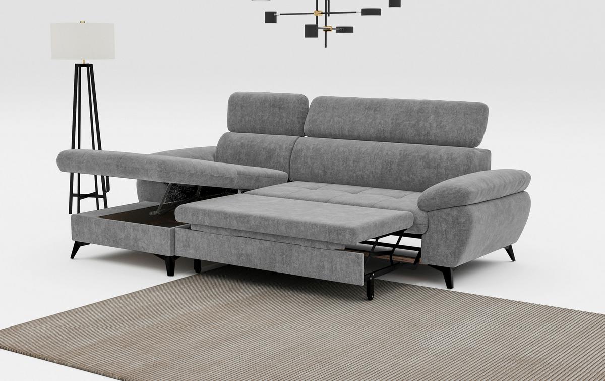 Ecksofa mit Bettkasten Hudson 166x261 cm Grau - Schwarz/Grau, Textil (166/261cm) - MID.YOU