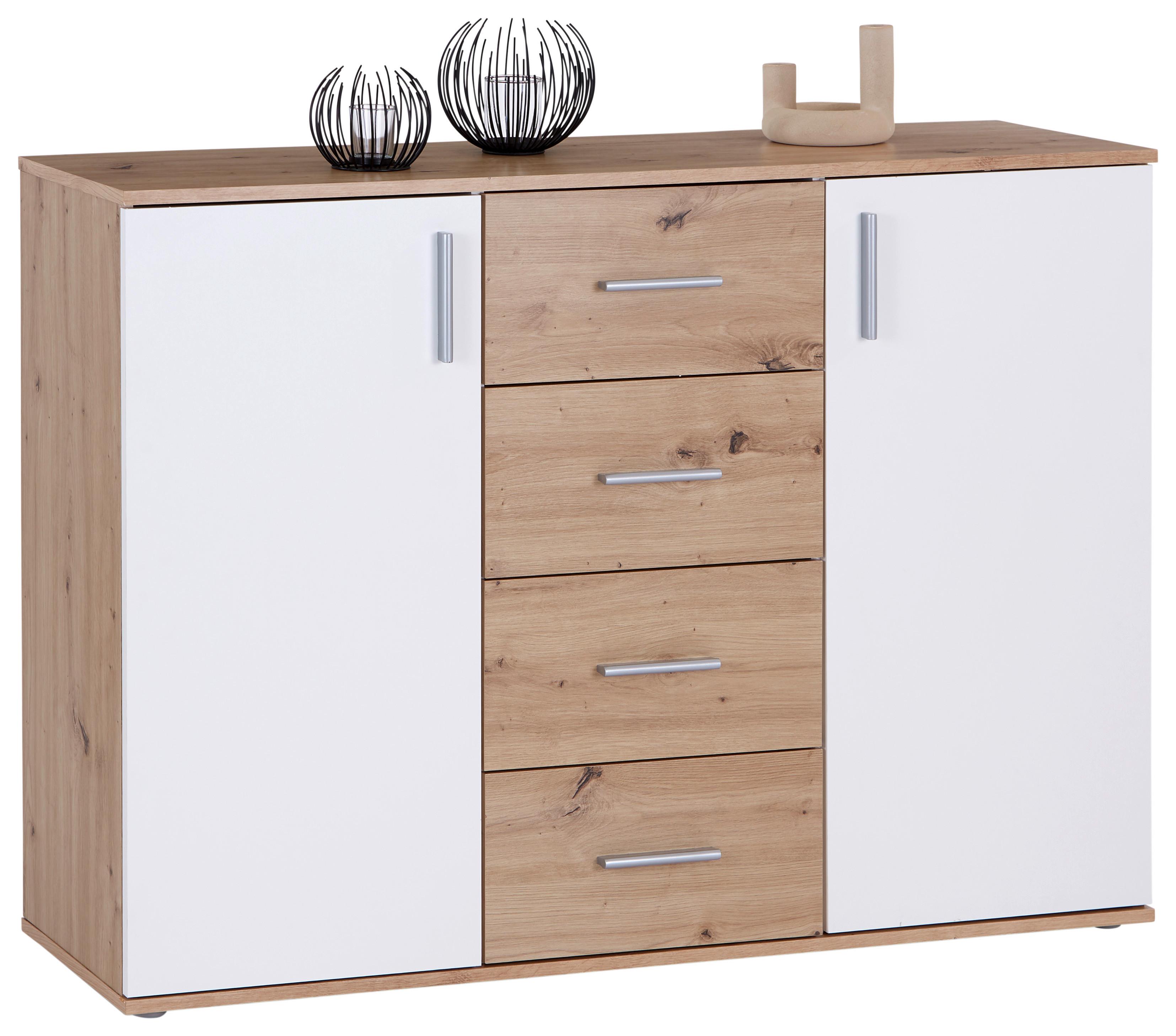 KOMODA INA 03 - bílá/dub artisan, Moderní, kompozitní dřevo/plast (132/94,8/38,3cm) - Based