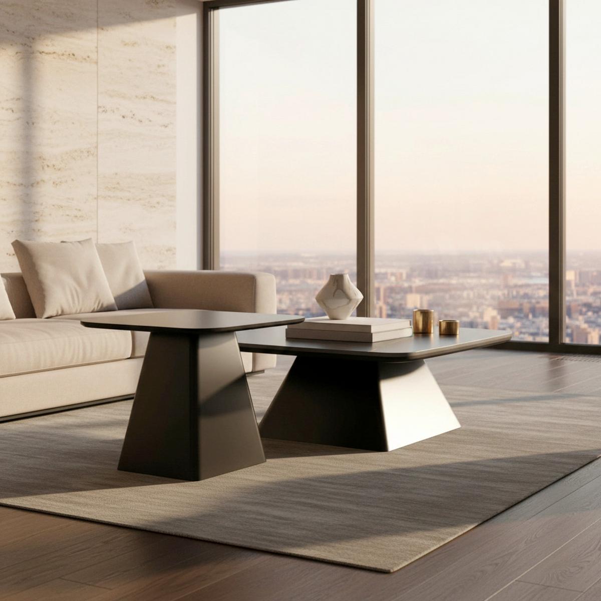 KONFERENČNÍ STOLEK THIAGO - černá, Moderní, kompozitní dřevo/kámen (55/34/55/34/32/46cm) - Bessagi Home