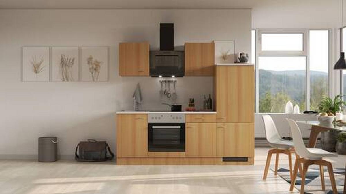Küchenblock Nano Buchefarben/Beige B: 220 cm - Beige/Buchefarben, MODERN, Holzwerkstoff (220cm) - FlexWell