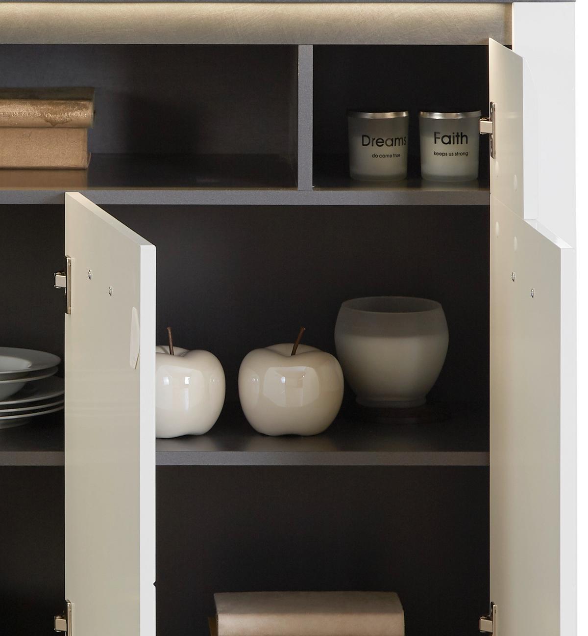 Sideboard Mit Led B: 156,3 Cm Alassio, Weiß/matera - Schwarz/Graphitfarben, MODERN, Holzwerkstoff (156,3/86,2/40,5cm) - Luca Bessoni