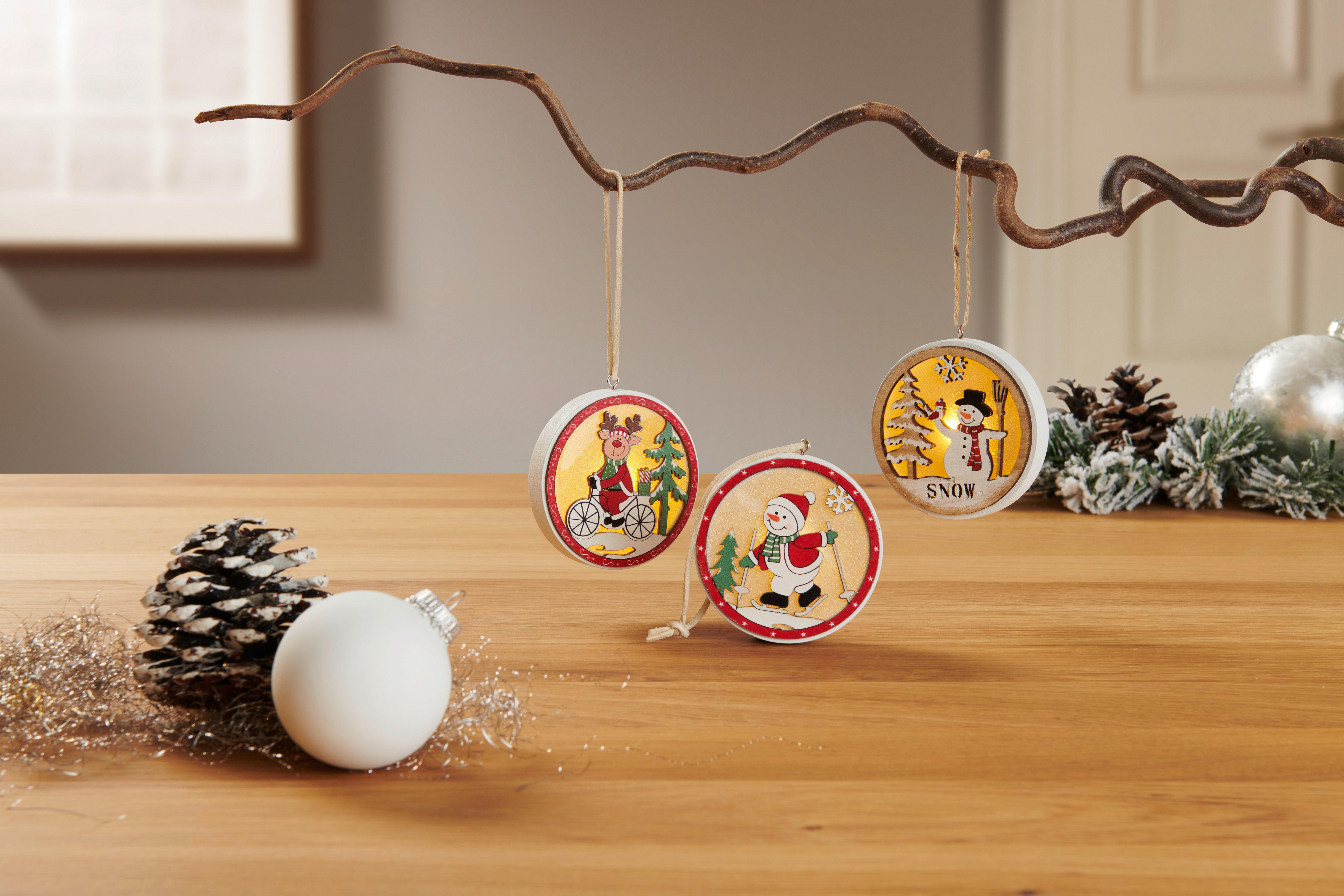 Led Díszlámpa Snow - natúr színű/fekete, Modern, műanyag/fa (7,5cm) - James Wood