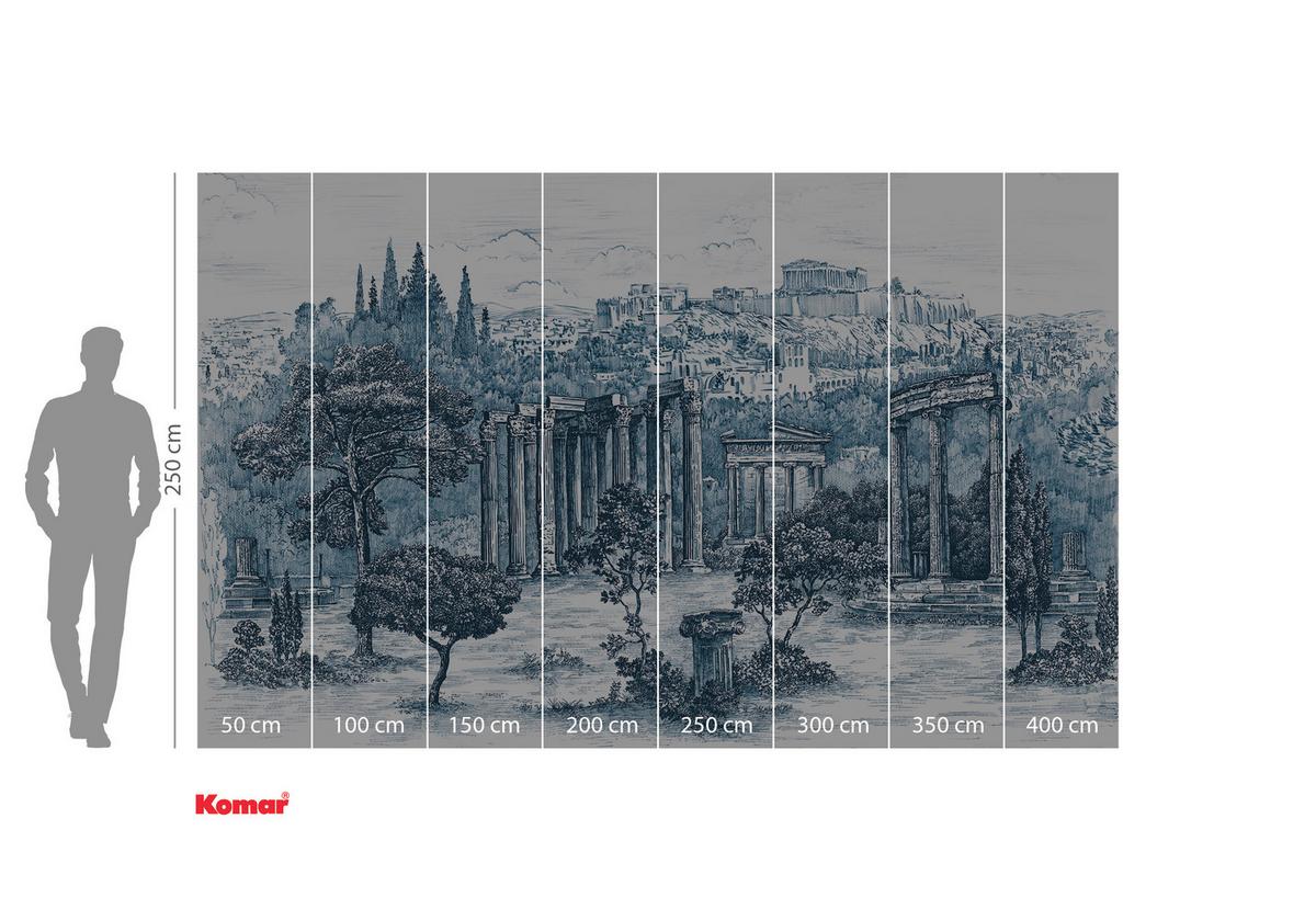 Vliestapete Ruins - Blau/Weiß, Basics (400/250cm) - Komar