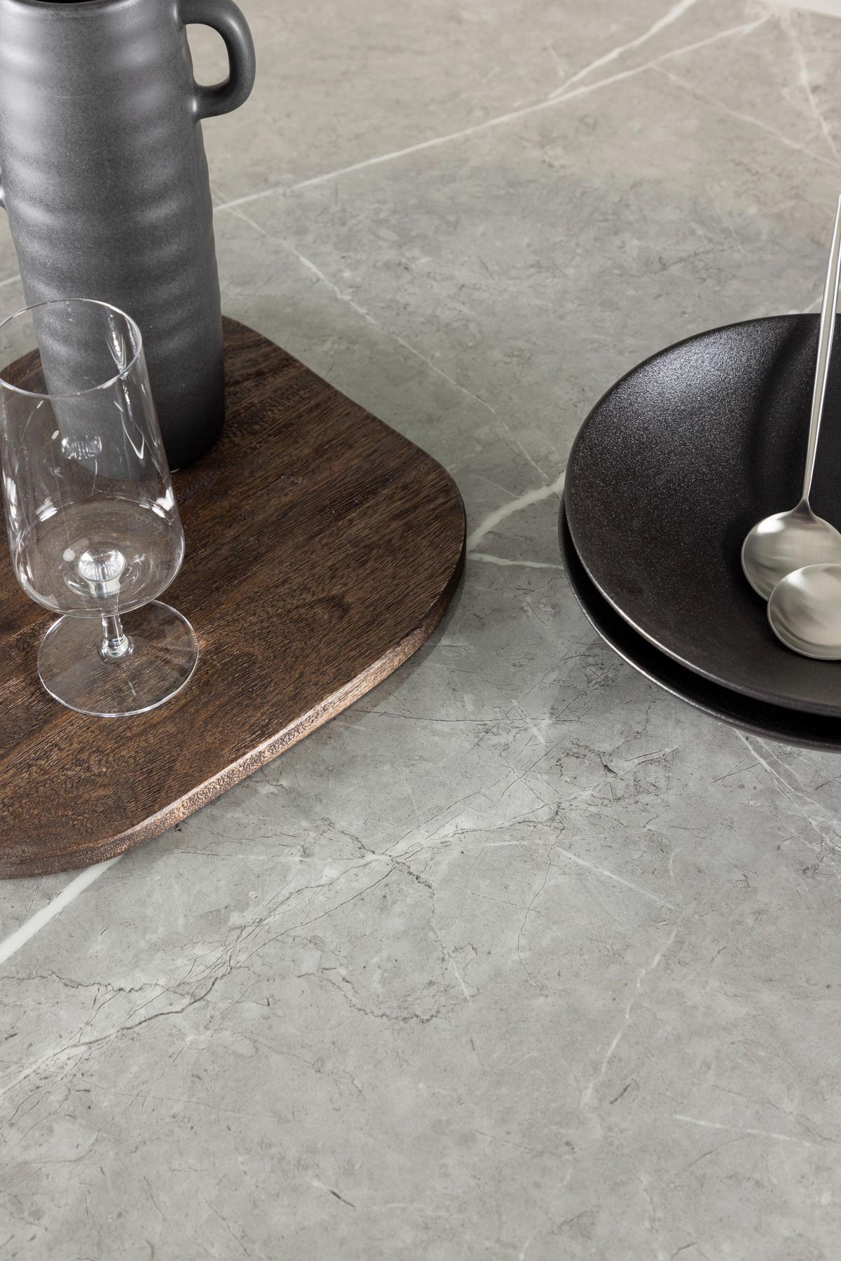 Esstisch Härön - Dunkelgrau/Braun, Design, Glas/Holz (120/120/74cm) - Livetastic