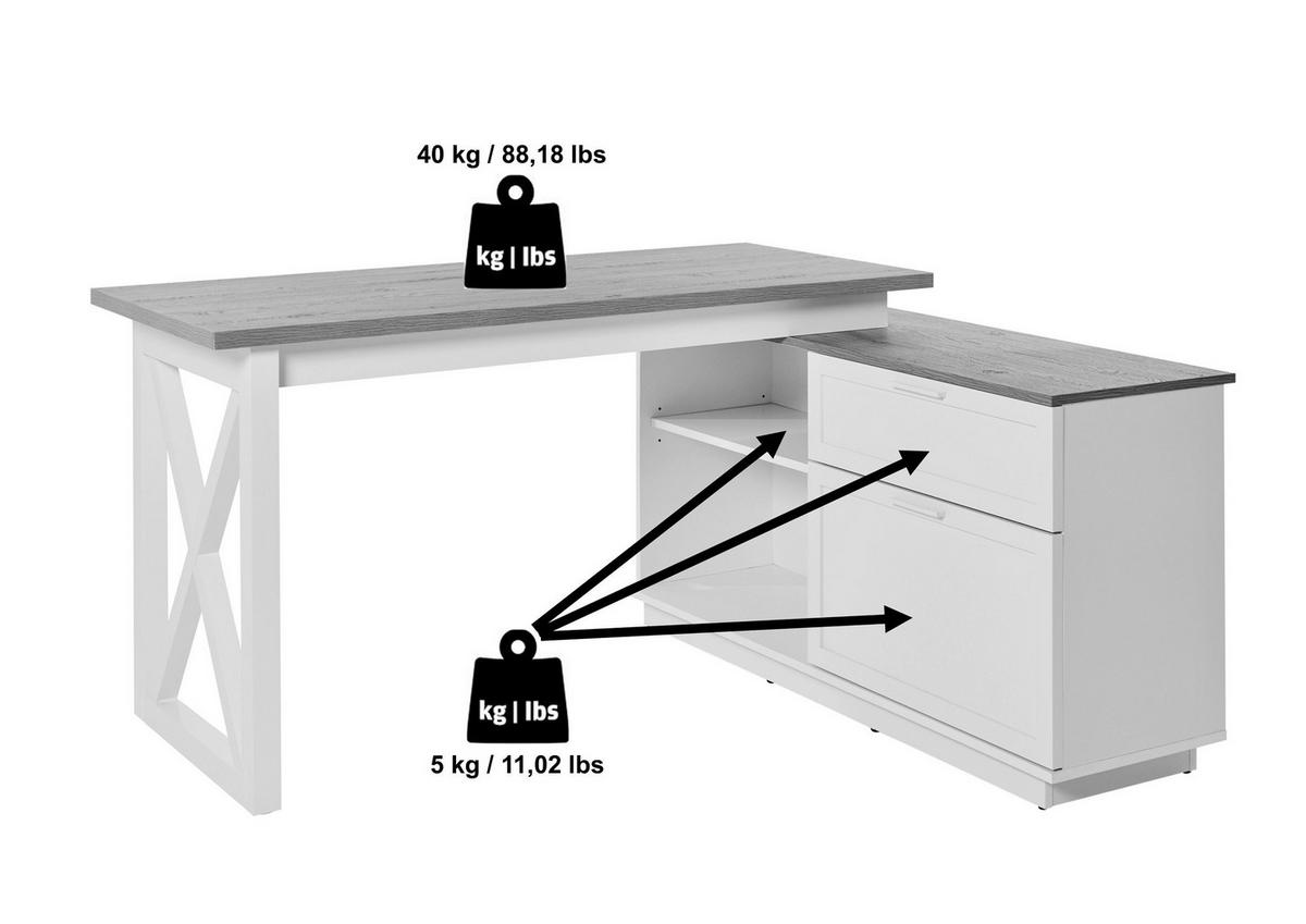 Eckschreibtisch mit Stauraum B 119 cm H 75 cm Chalet - Eichefarben/Weiß, KONVENTIONELL, Holzwerkstoff (150/119/75cm) - Livetastic