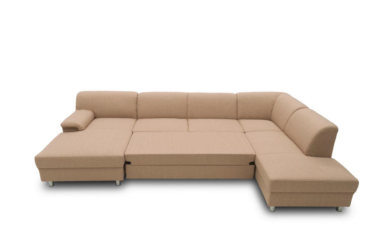 Wohnlandschaft Jamie Mit Schlaffunktion Beige - Chromfarben/Beige, KONVENTIONELL, Textil (150/308/195cm) - MID.YOU