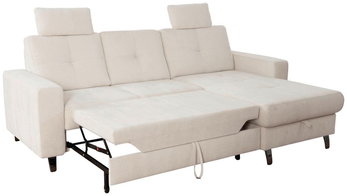 Ecksofa Varese mit Bettkasten Naturfarben 239x164 cm - Beige/Schwarz, KONVENTIONELL, Textil (239/164cm) - James Wood