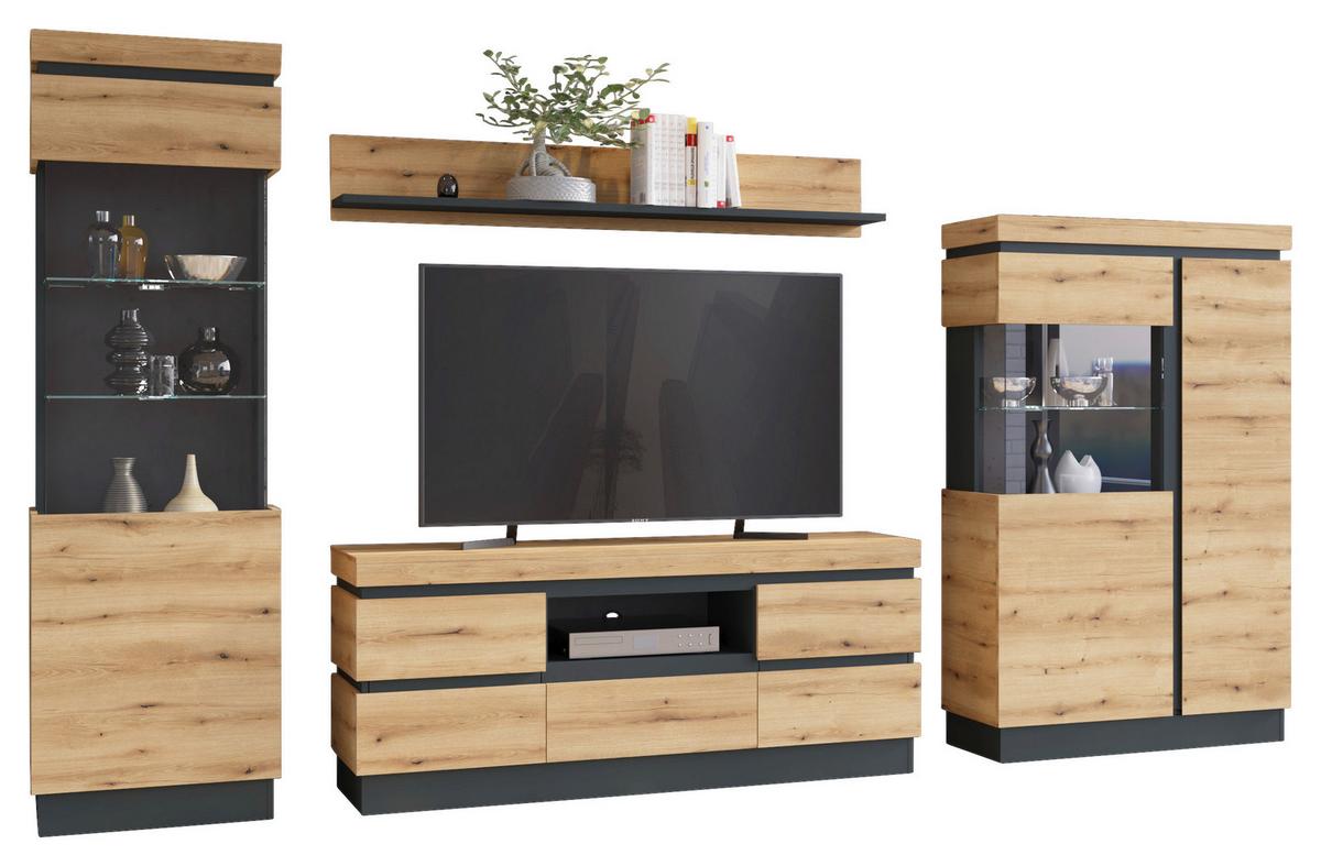 Stapelprogramm Corte Grau/Eiche Dekor B: 324,5 cm - Eichefarben/Grau, Trend, Glas/Holzwerkstoff (324,5/200,5/40cm)