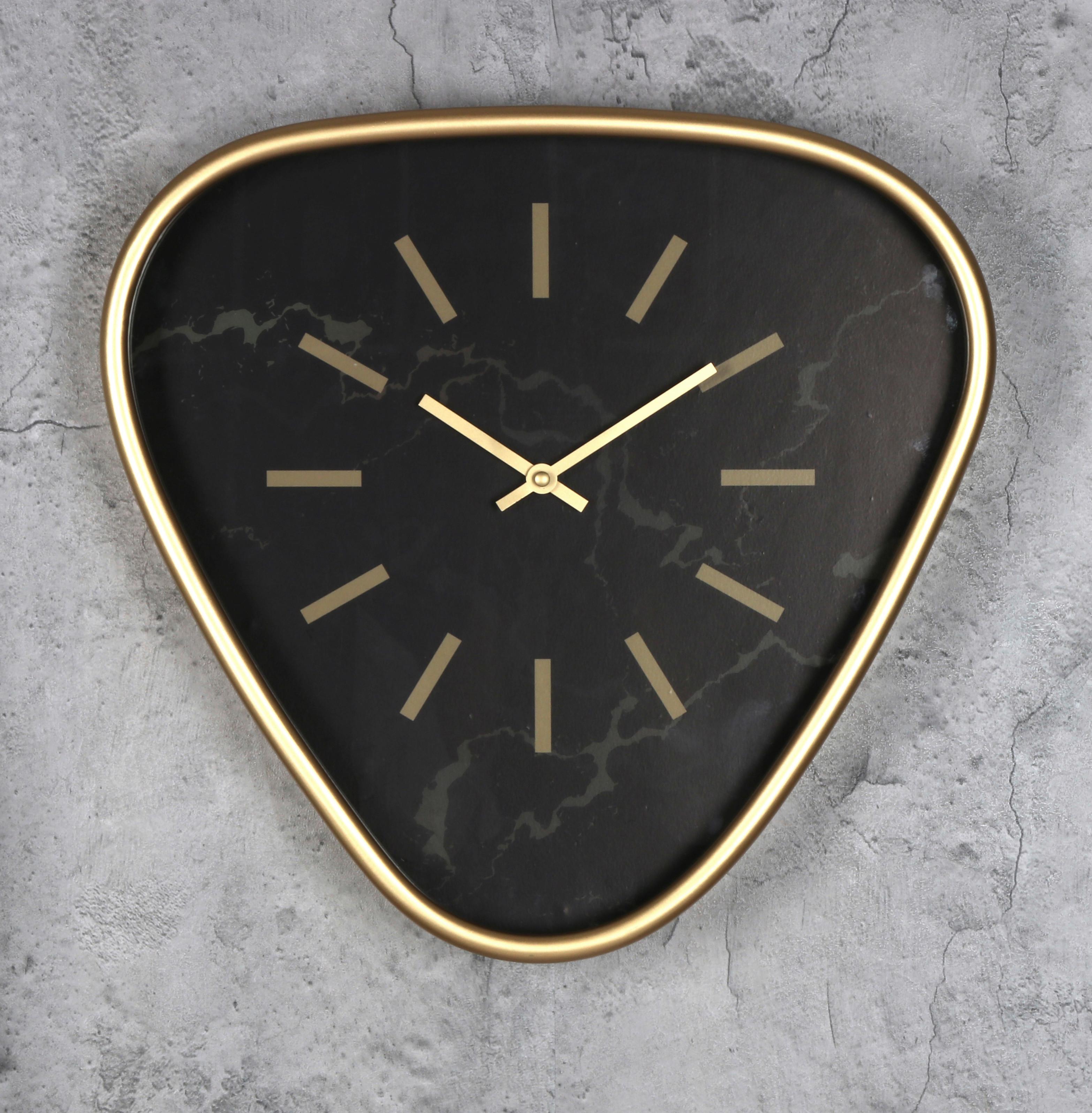 Nástenné Hodiny Triangle, V: 38cm - čierna/zlatá, Moderný, kov (40/38/6cm) - Premium Living