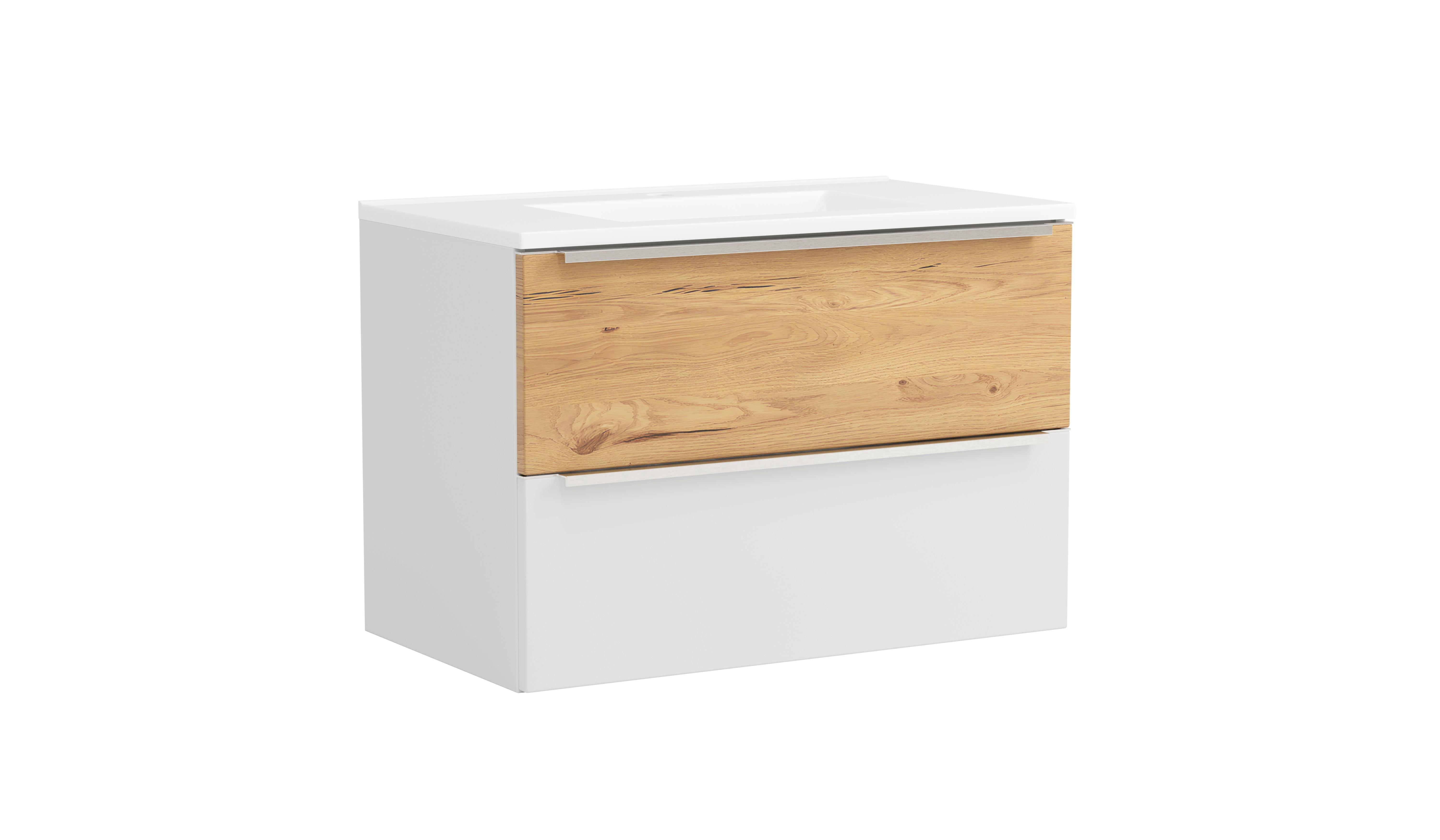 WASCHTISCHKOMBI Verona Weiß/Wildeiche B: 80cm - Wildeiche/Weiß, Trend, Holzwerkstoff/Stein (80/54/47cm) - Held