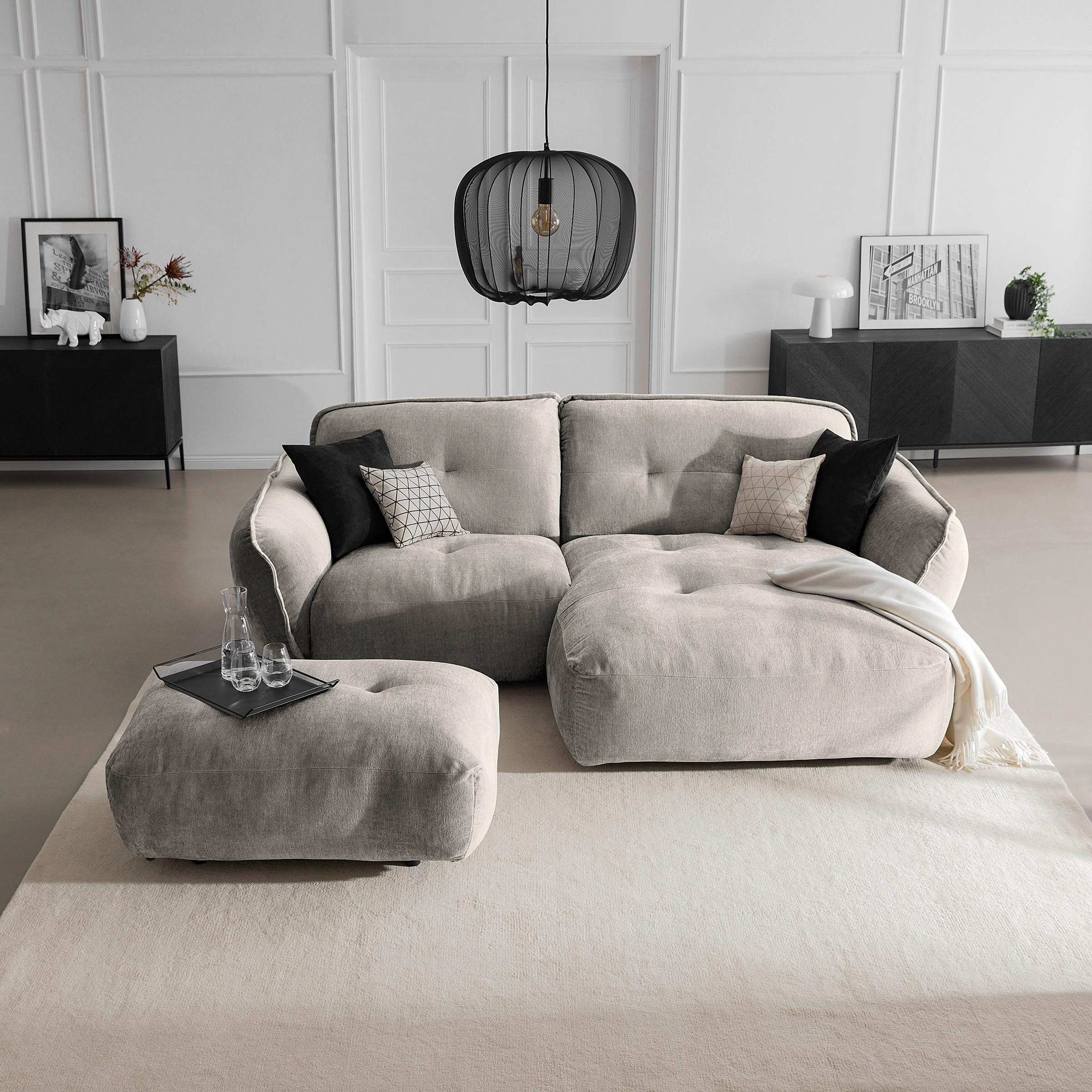 Hocker Fluffy, Silberfarben B: 112 Cm - Silberfarben/Schwarz, MODERN, Textil (112/46/65cm) - Trendmanufaktur