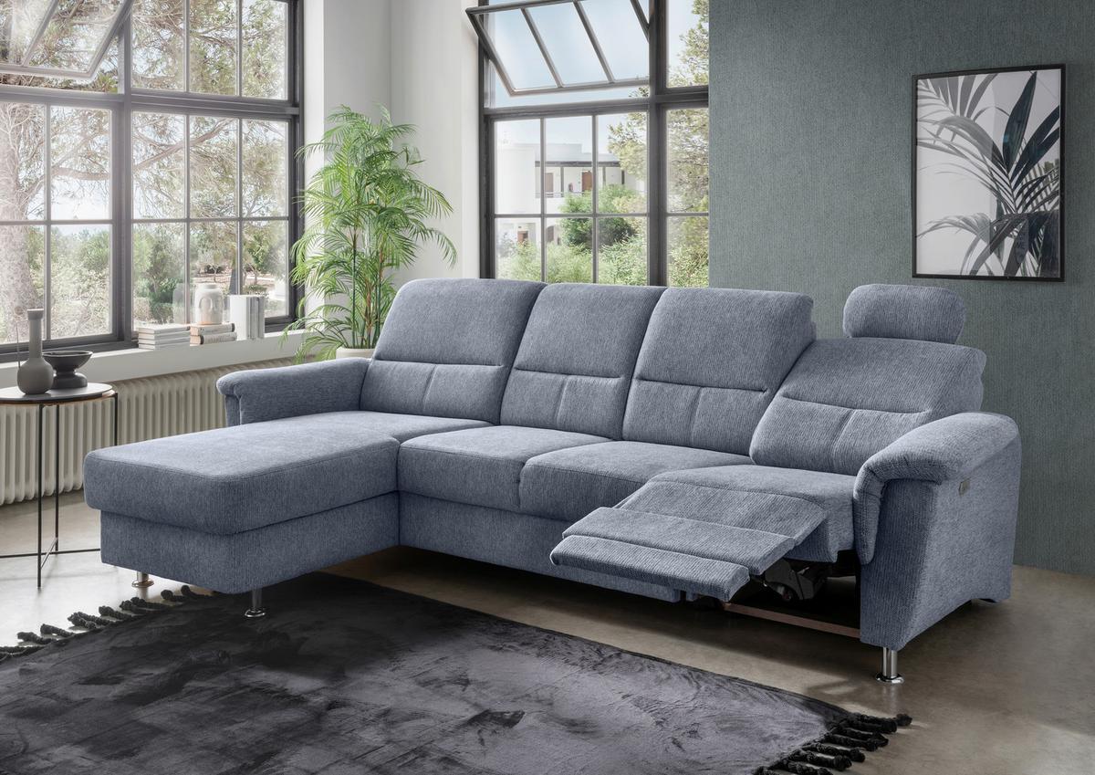 Ecksofa Mit Relaxfunktion Parole Hellblau Chenille - Chromfarben/Hellblau, KONVENTIONELL, Textil (165/292cm) - Livetastic