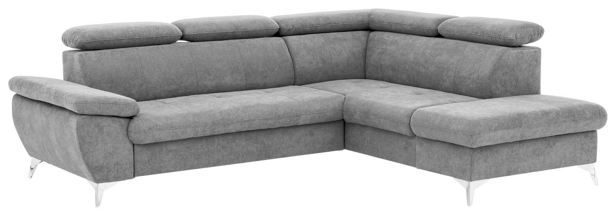 Ecksofa mit Schlaffunktion und Bettkasten Gisele Grau - Chromfarben/Hellgrau, KONVENTIONELL, Textil (256/209cm) - Livetastic