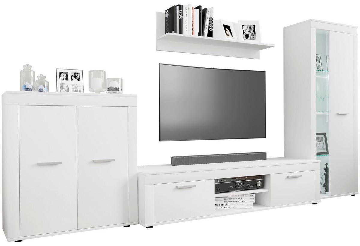 Wohnwand Usilo Weiß B: 300 cm - Schwarz/Weiß, Design, Glas/Holzwerkstoff (300/159/37cm) - MID.YOU