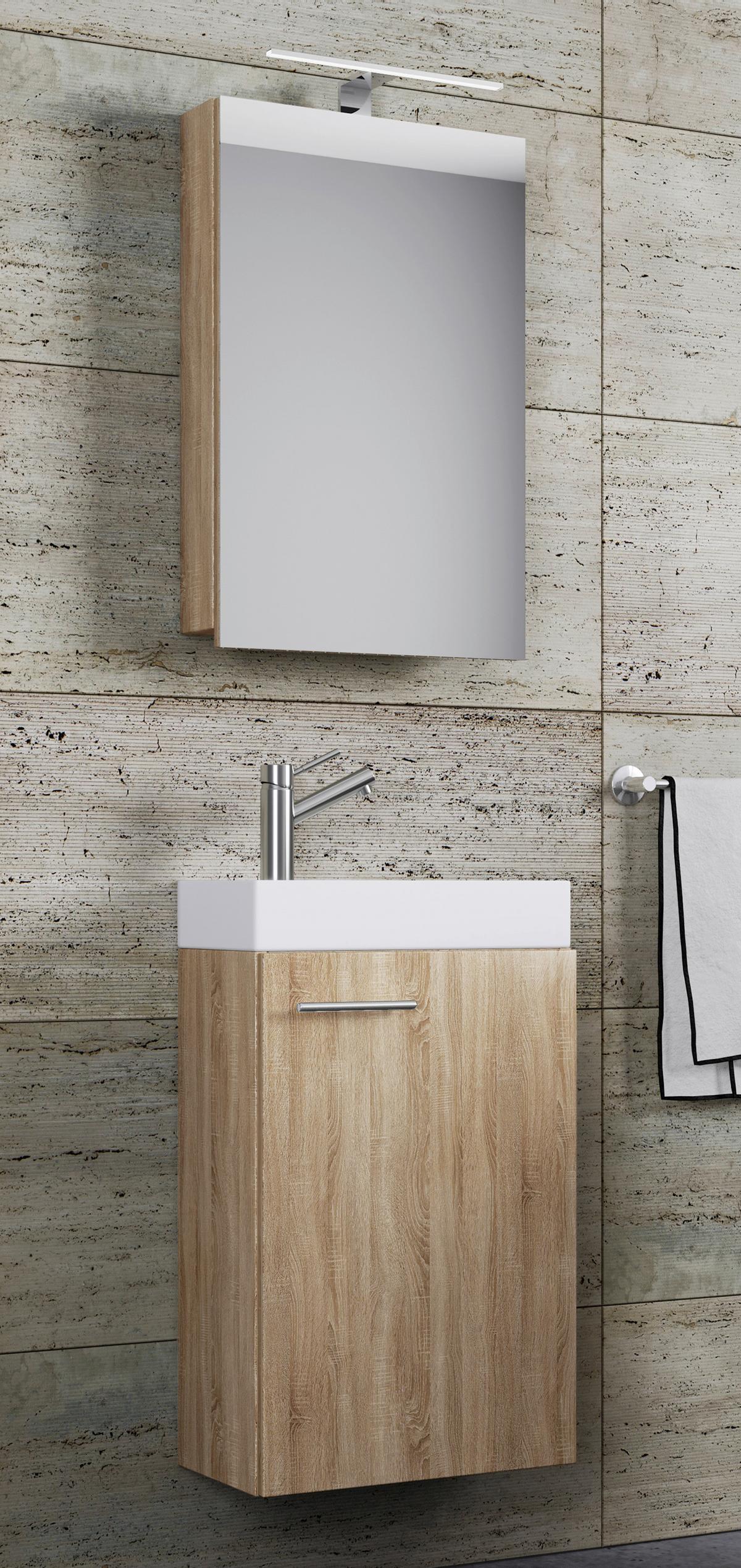 Gästebad 4-tlg. Inkl. Led Slito Hängend Weiß - Weiß/Sonoma Eiche, MODERN, Keramik/Holzwerkstoff (40cm) - MID.YOU