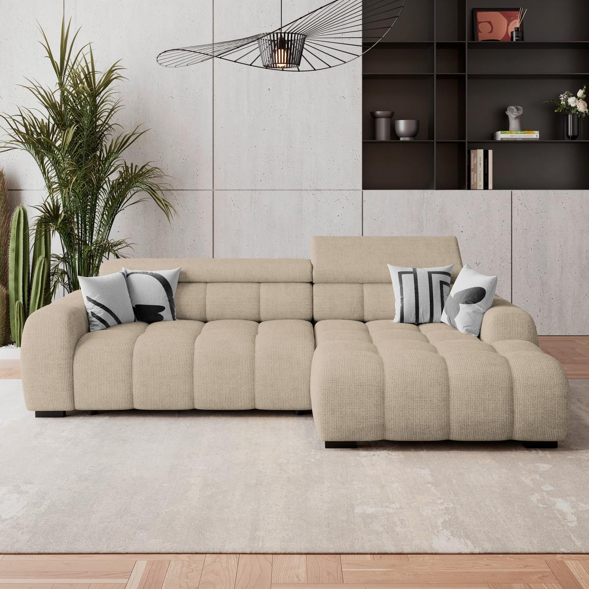 Ecksofa Fargo S Braun, B: 285 Cm - Beige/Schwarz, Trend, Textil (285/168cm)