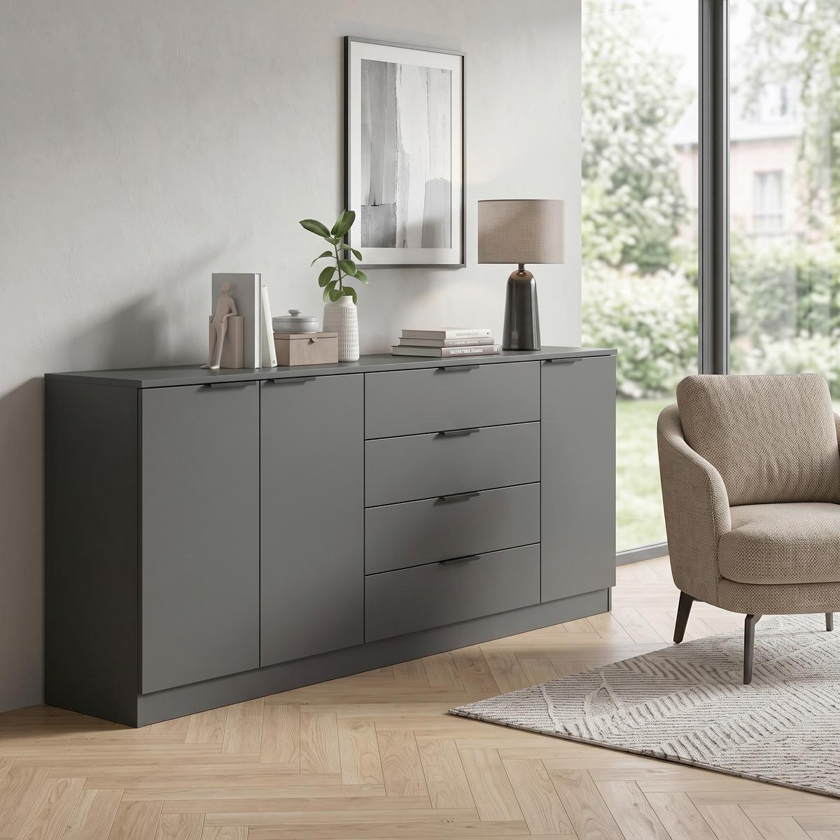 Tálalószekrény Kopenhagen - antracit, Design, faalapú anyag (185/79/35cm) - Livetastic