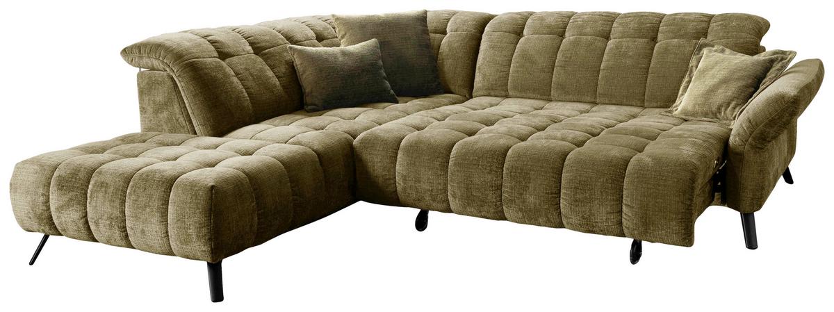 Rohová sedačka NEW YORK, levá, olivově zelený velur - černá/olivově zelená, Moderní, kov/kompozitní dřevo (261/87-104/288cm) - Premium Living