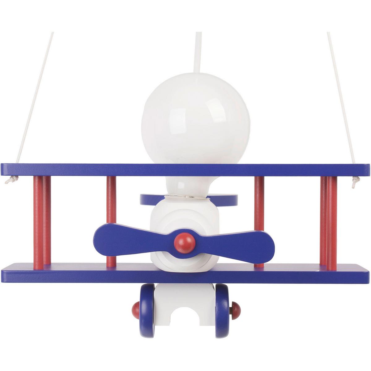 Kinderhängeleuchte Flugzeug H: 75 Cm 1-Flammig - Blau/Rot, KONVENTIONELL, Holz (29/31/75cm)
