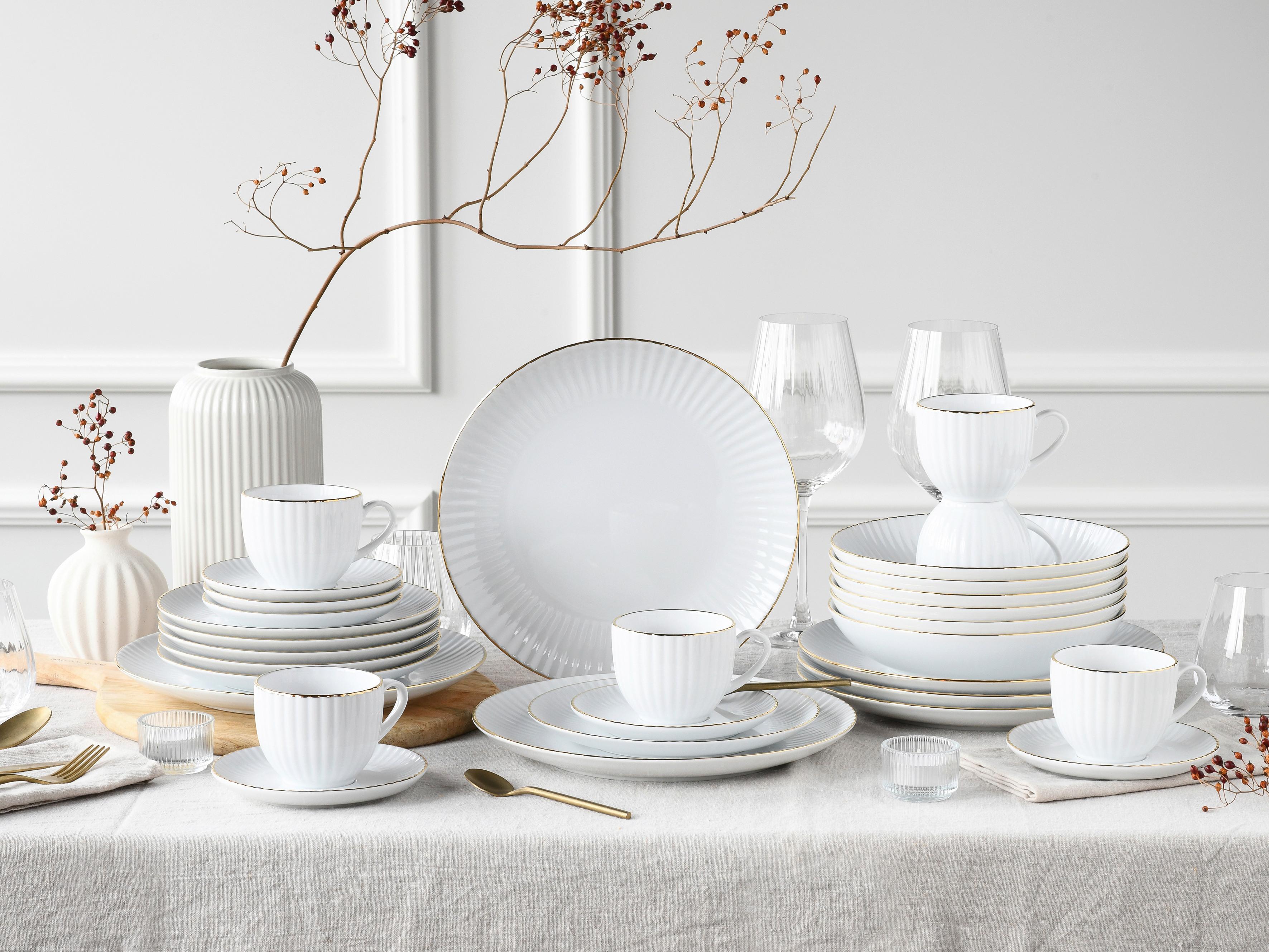 Kombiservice Allegra Goldfarben/weiß 30--Teilig - Goldfarben/Weiß, Basics, Keramik (43/36,5/32,5null) - Creatable