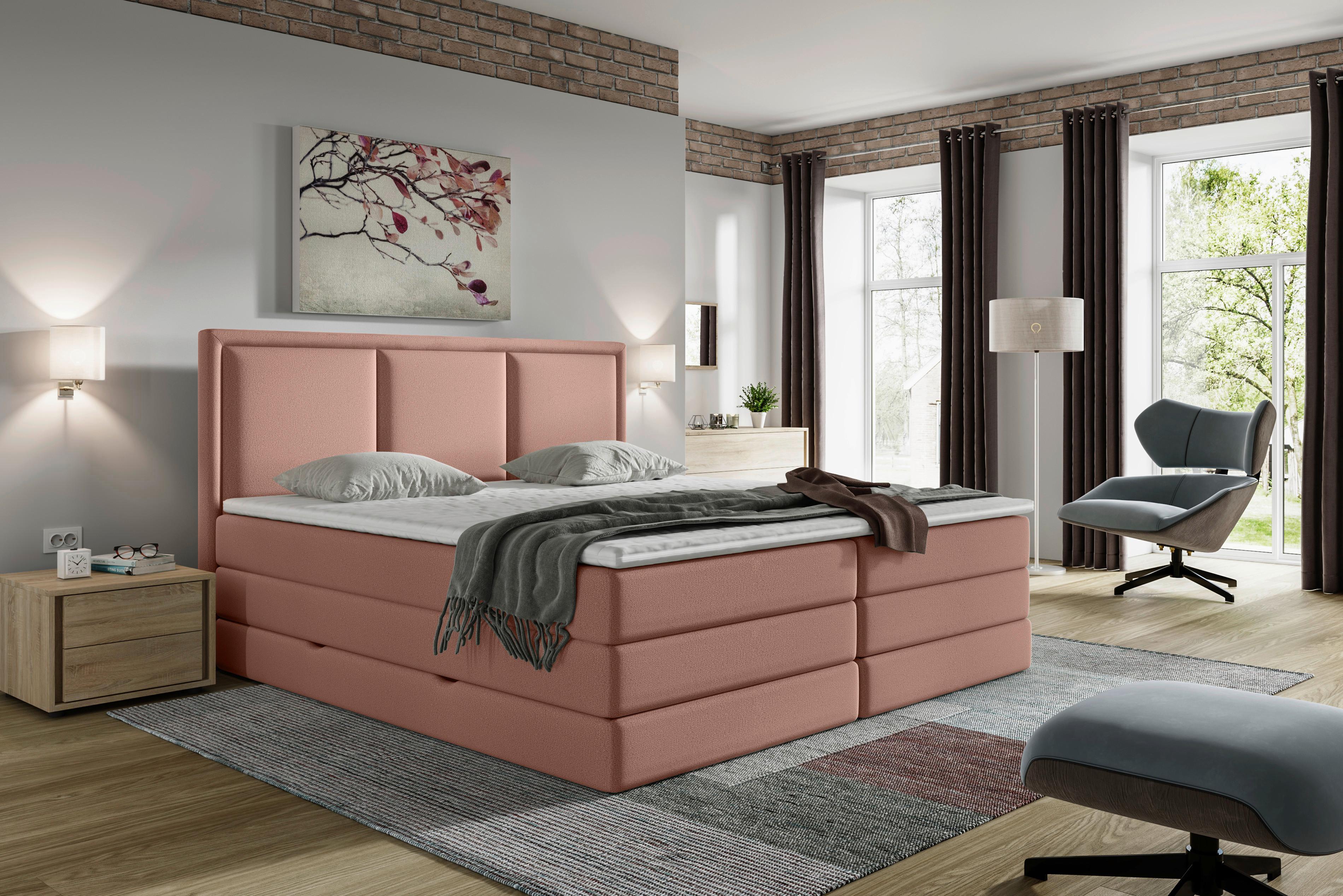 Boxspringbett mit Topper & Bettkasten 180x200 Swing - Altrosa, Design, Textil (180/200cm) - MID.YOU